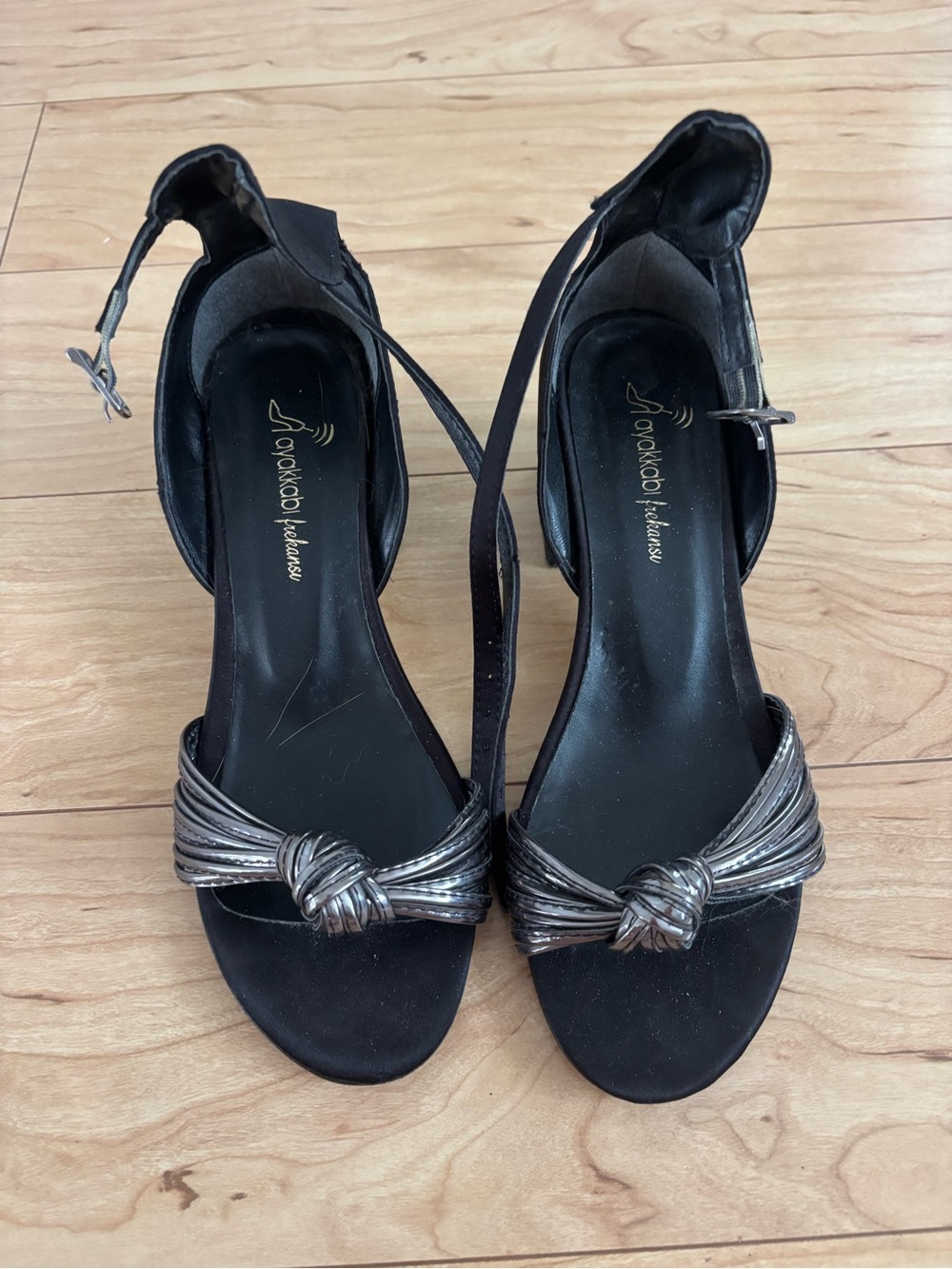 Vintage Black Sandals with Silver Knot Detail